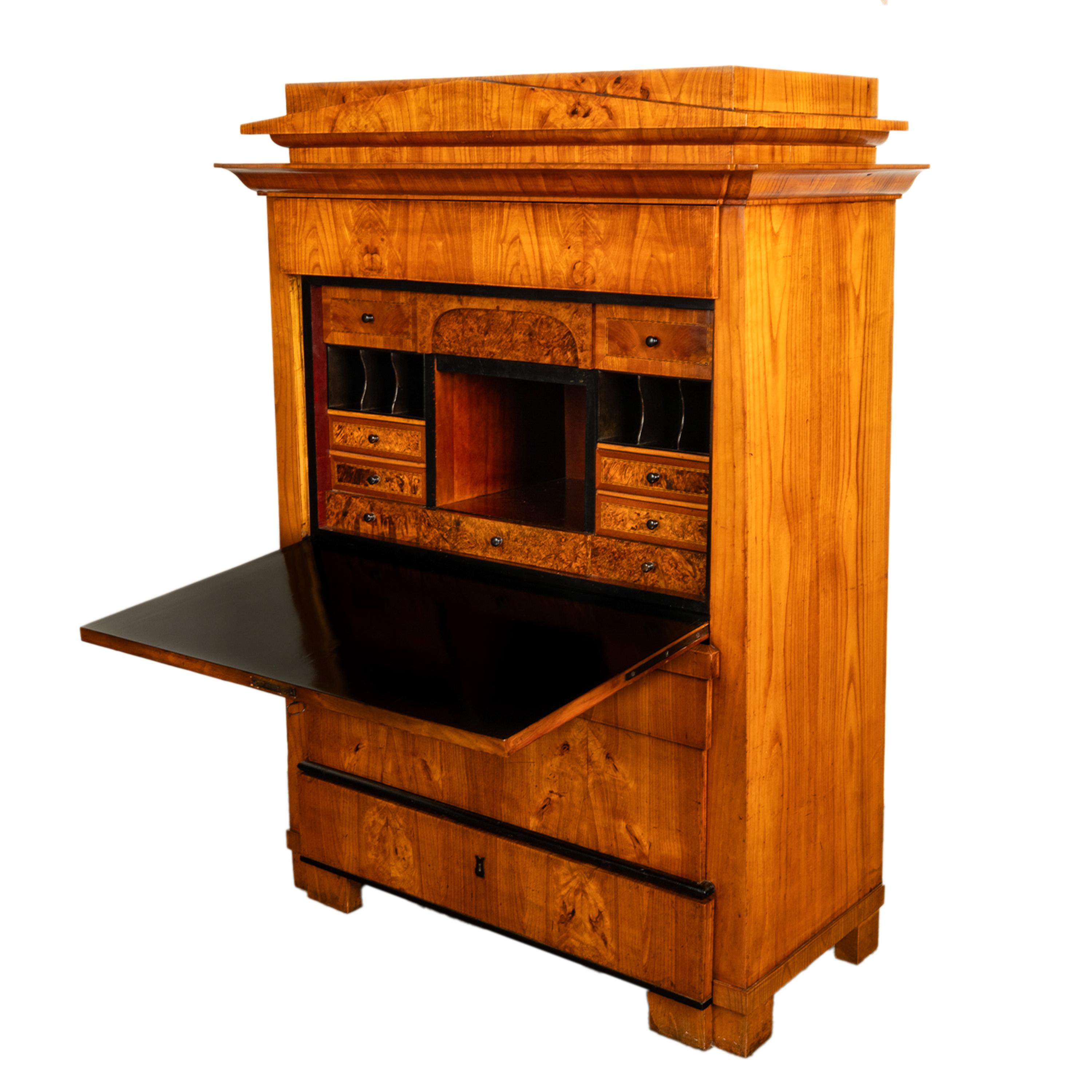 Antike Biedermeier-Schreibtisch-Sekretär-Kommode aus goldener Esche und Ebenholz Schweden 1820 1