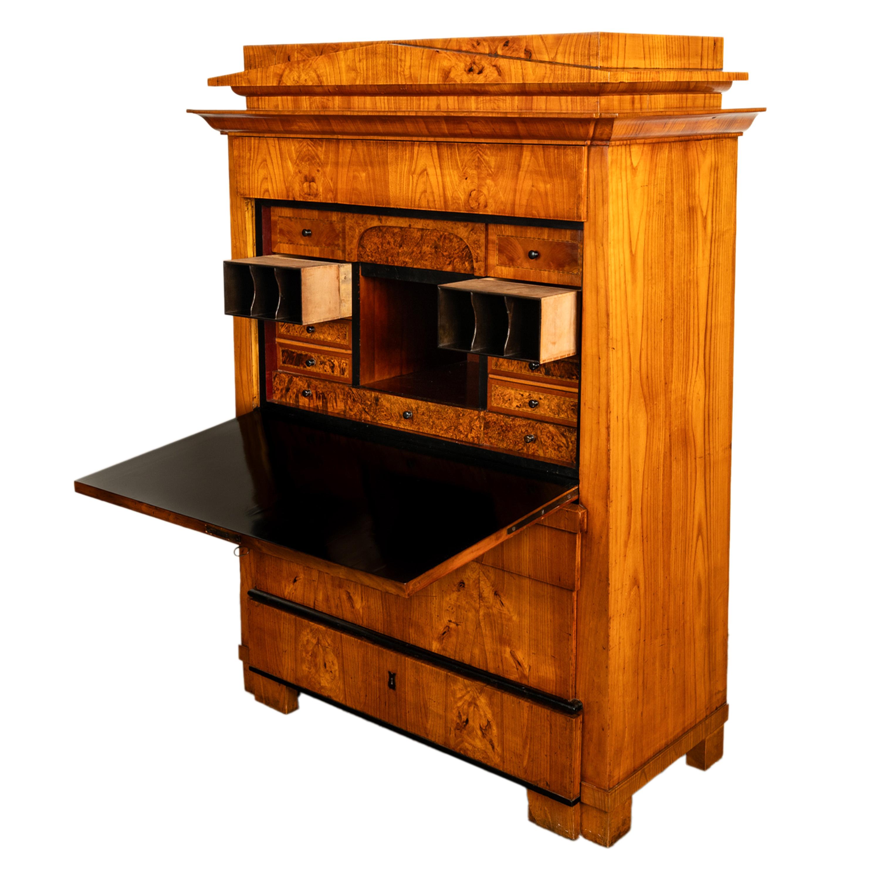 Antike Biedermeier-Schreibtisch-Sekretär-Kommode aus goldener Esche und Ebenholz Schweden 1820 2
