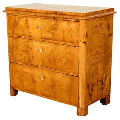 Antique Golden Birch Biedermeier 3 Drawer Commode Chest of Drawers Austrian 1840