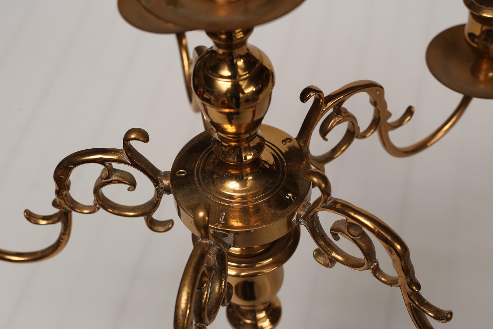 Antique Golden Candle CEILING LAMP, Pendant Light Long Art Deco Chandelier 50's  In Excellent Condition For Sale In Hampshire, GB