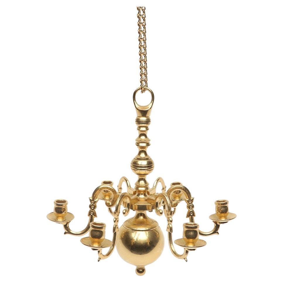 Antike goldene Kerzenleuchte CEILING LAMP, lange Art-Déco-Kronleuchter-Hängelampe, 50er Jahre 