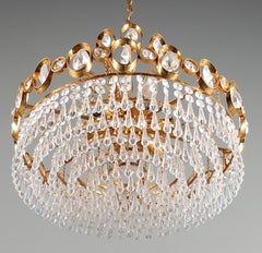 Antique Golden CEILING LAMP, Pendant Light Long Art Deco Chandelier 50's