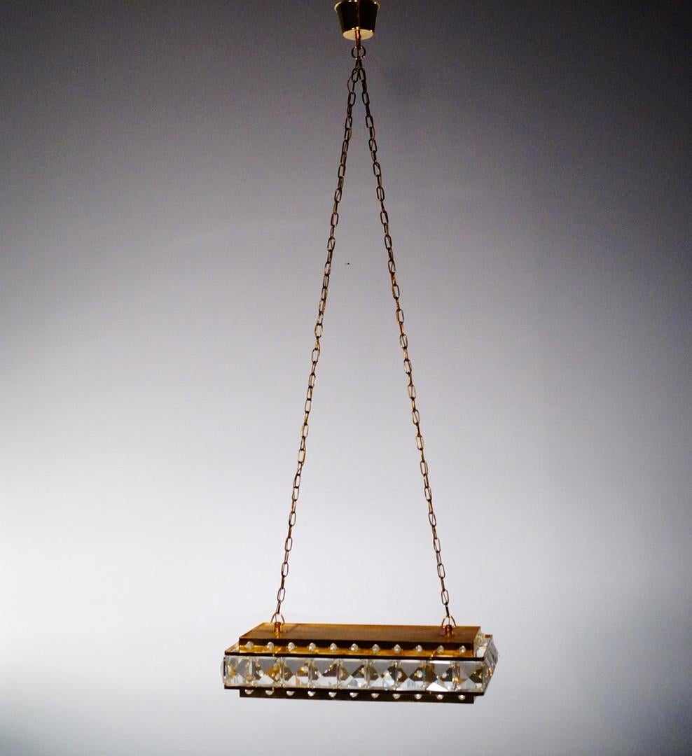 Swedish Antique Golden CEILING LAMP, Pendant Light Long Art Deco Chandelier 50's For Sale