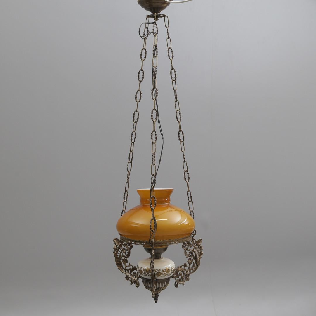 Plated Antique Golden CEILING LAMP, Pendant Light Long Art Deco Chandelier 50's For Sale