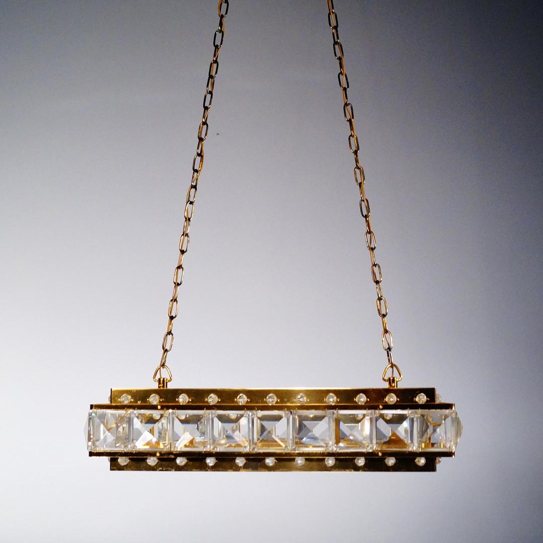 Antiker goldener CEILING LAMP, lange Art-Déco-Kronleuchter mit Hängeleuchte, 50er Jahre (Beschichtet) im Angebot
