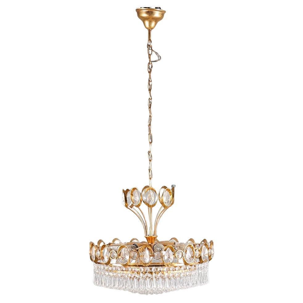 Antique Golden CEILING LAMP, Pendant Light Long Art Deco Chandelier 50's