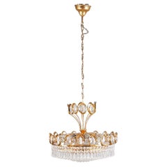 Antiker goldener CEILING LAMP, lange Art-Déco-Kronleuchter mit Hängeleuchte, 50er Jahre