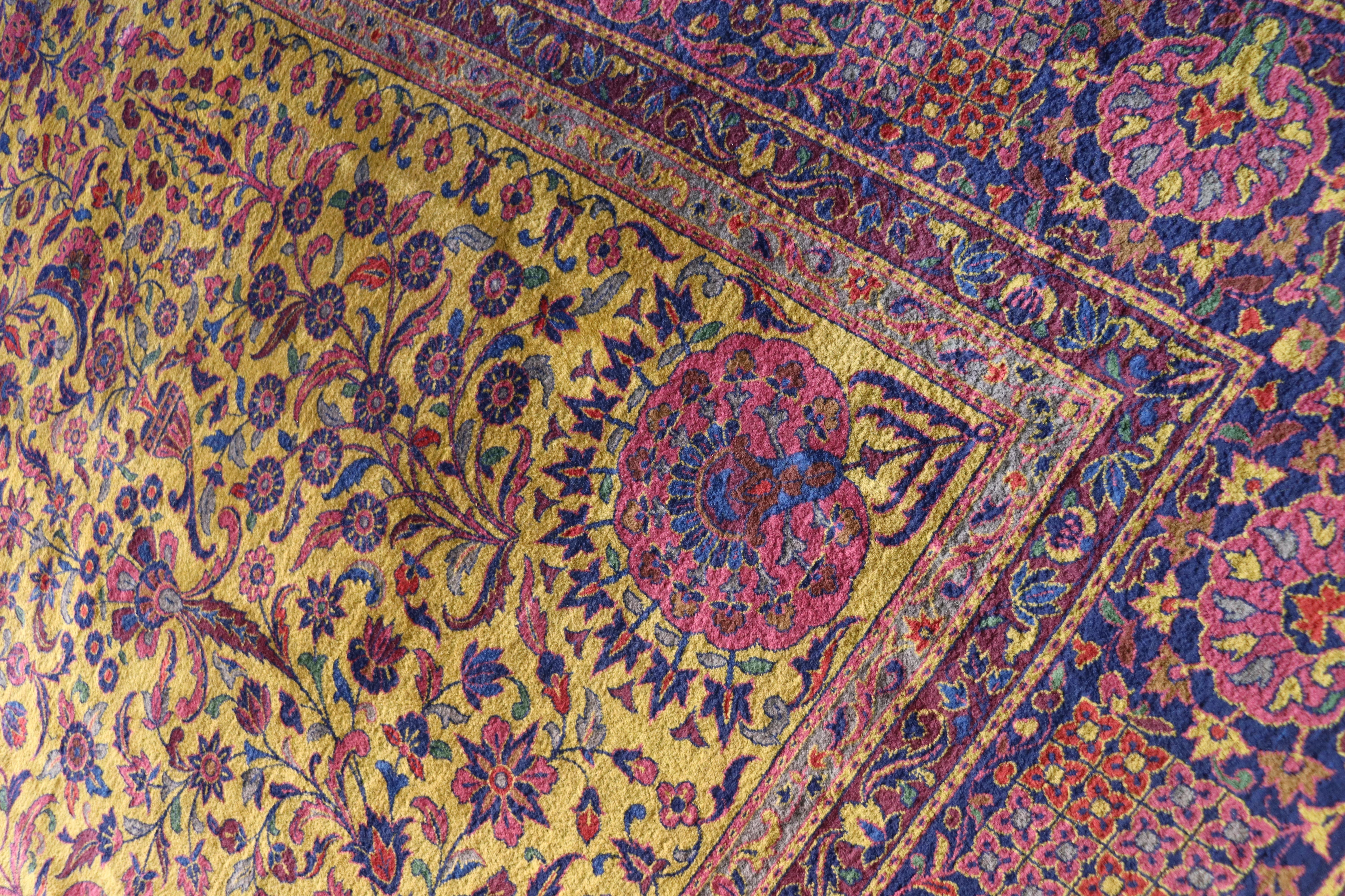 Hand-Knotted Antique Golden Manchester Kashan Carpet, The Finest, 10' x 14' For Sale