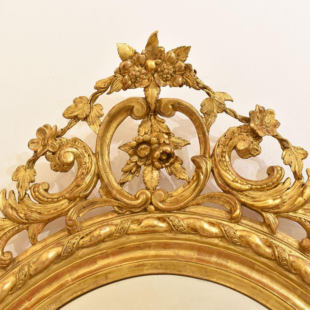 Louis Philippe Antique Golden Mirror, Oval Wall Mirror, Gold Leaf Frame, XIX Century For Sale