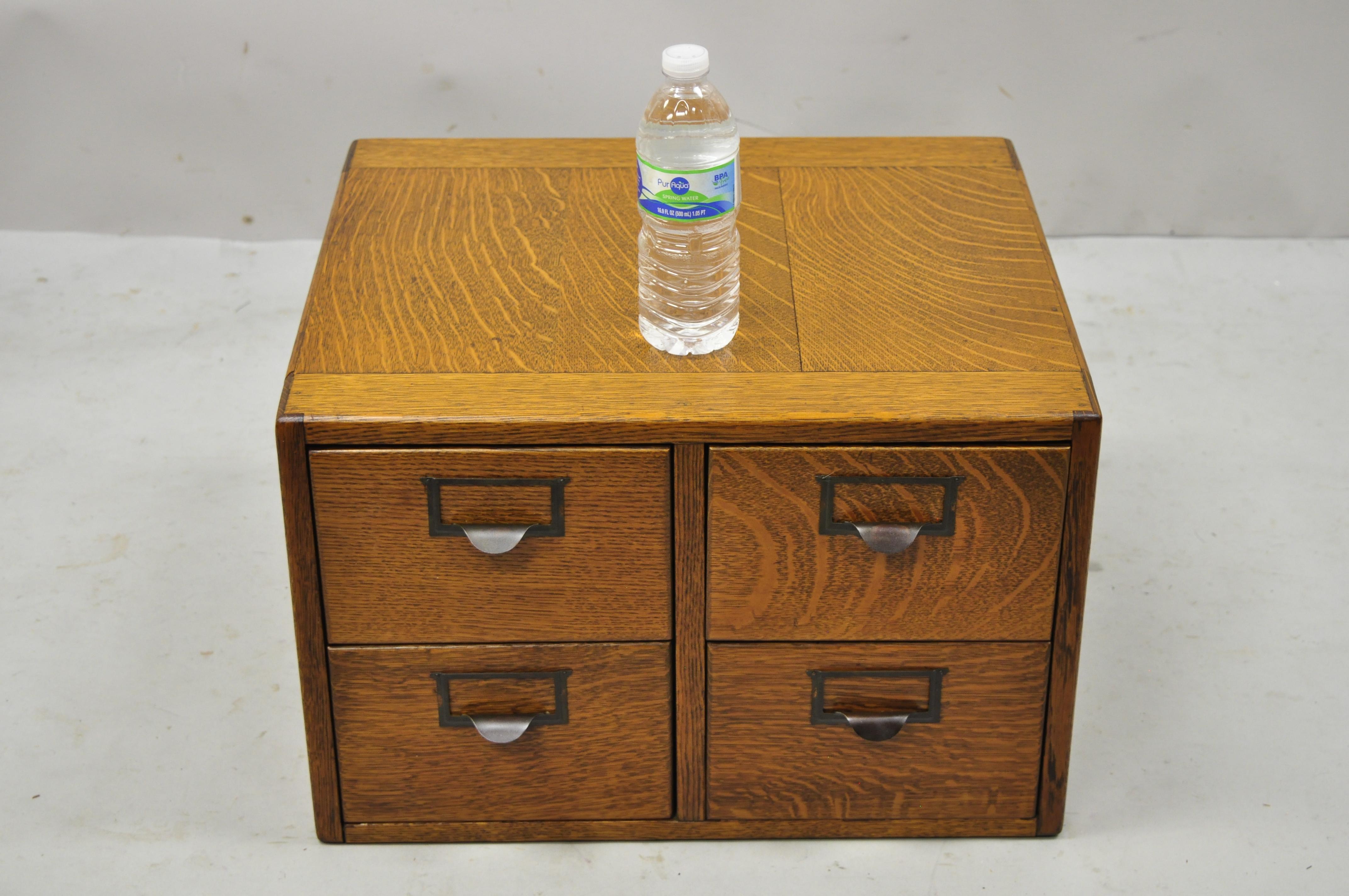 Antique Golden Mission Tiger Oak Wood 4 Drawer File Card Catalog Cabinet 4