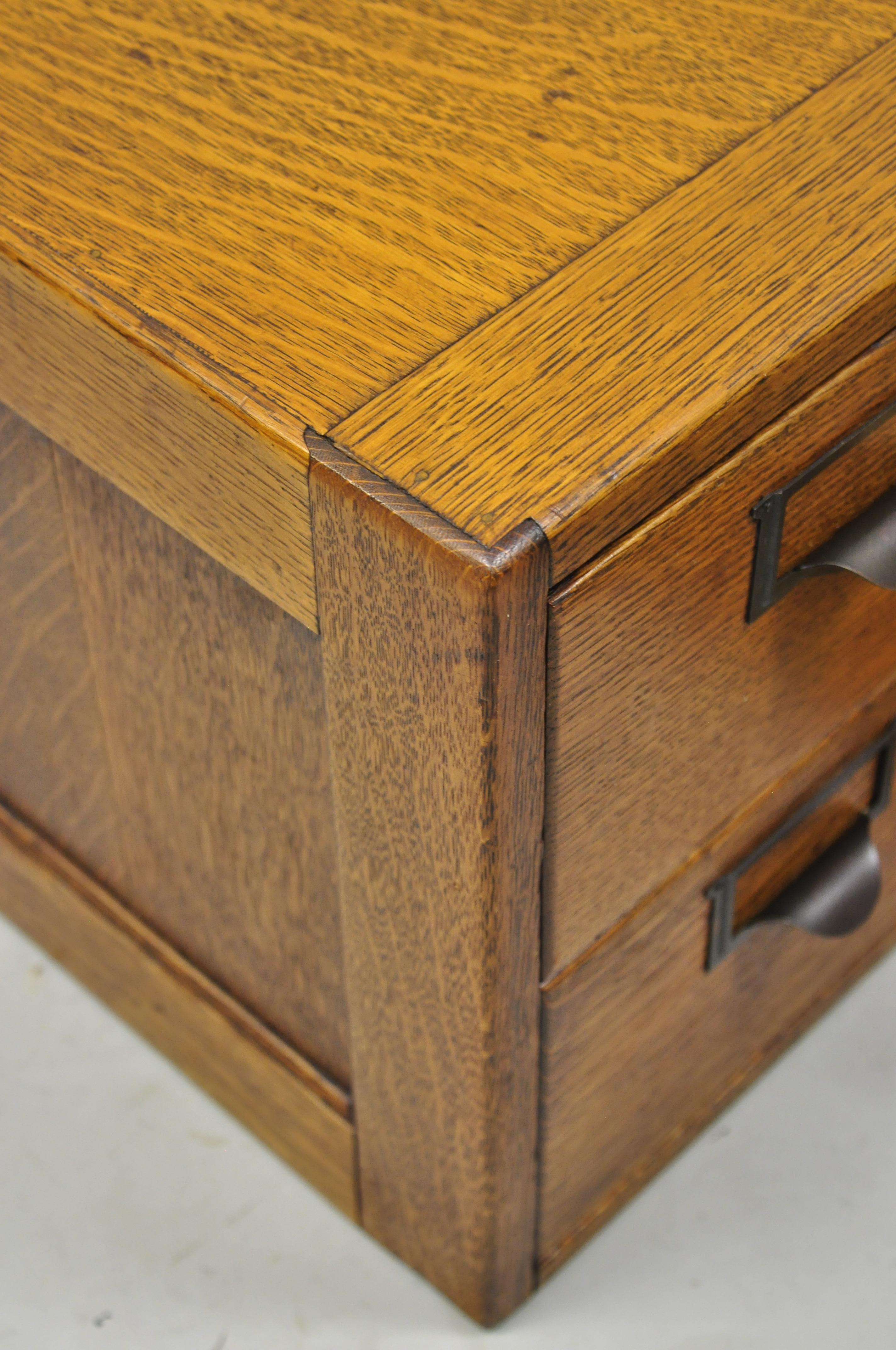 Antique Golden Mission Tiger Oak Wood 4 Drawer File Card Catalog Cabinet 6