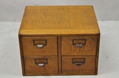 Antique Golden Mission Tiger Oak Wood 4 Drawer File Card Catalog Cabinet