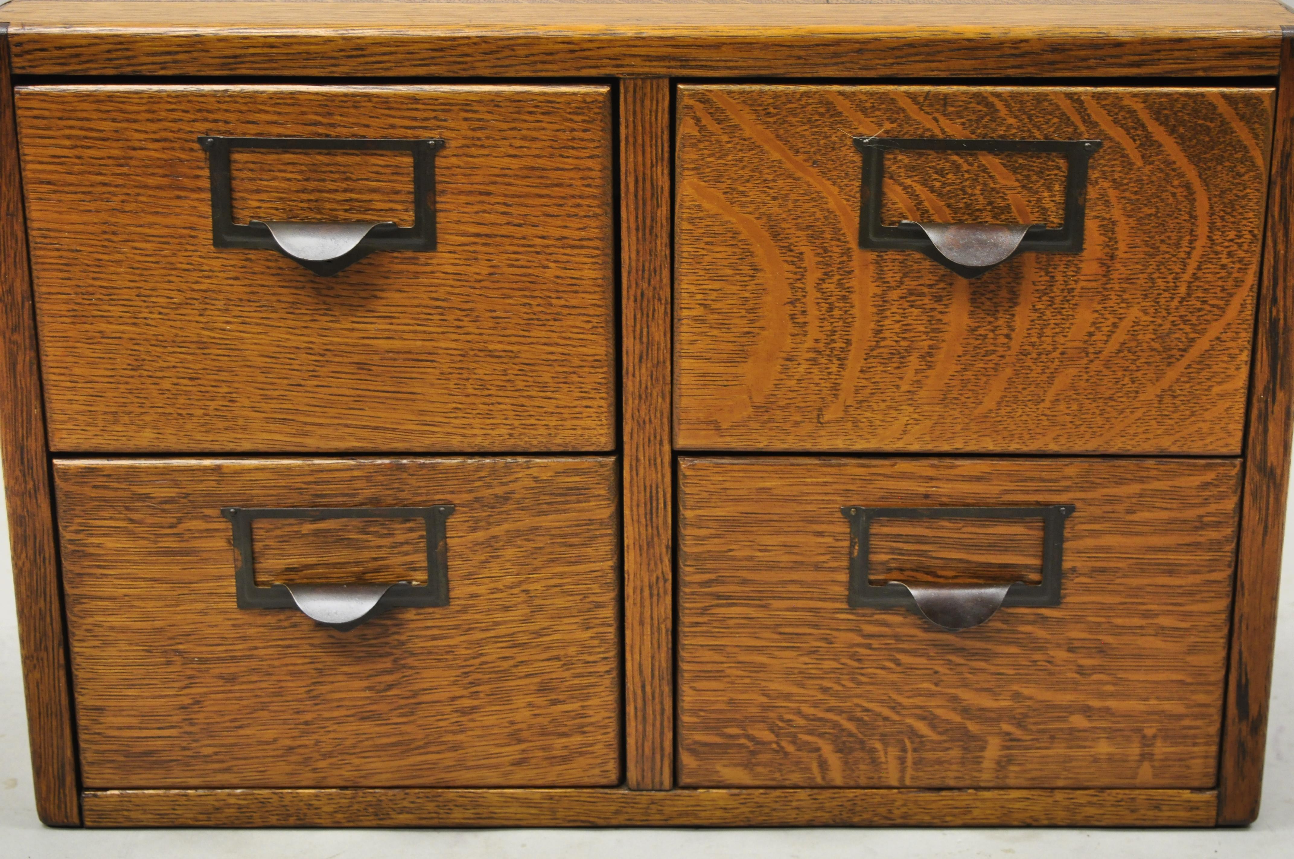 North American Antique Golden Mission Tiger Oak Wood 4 Drawer File Card Catalog Cabinet