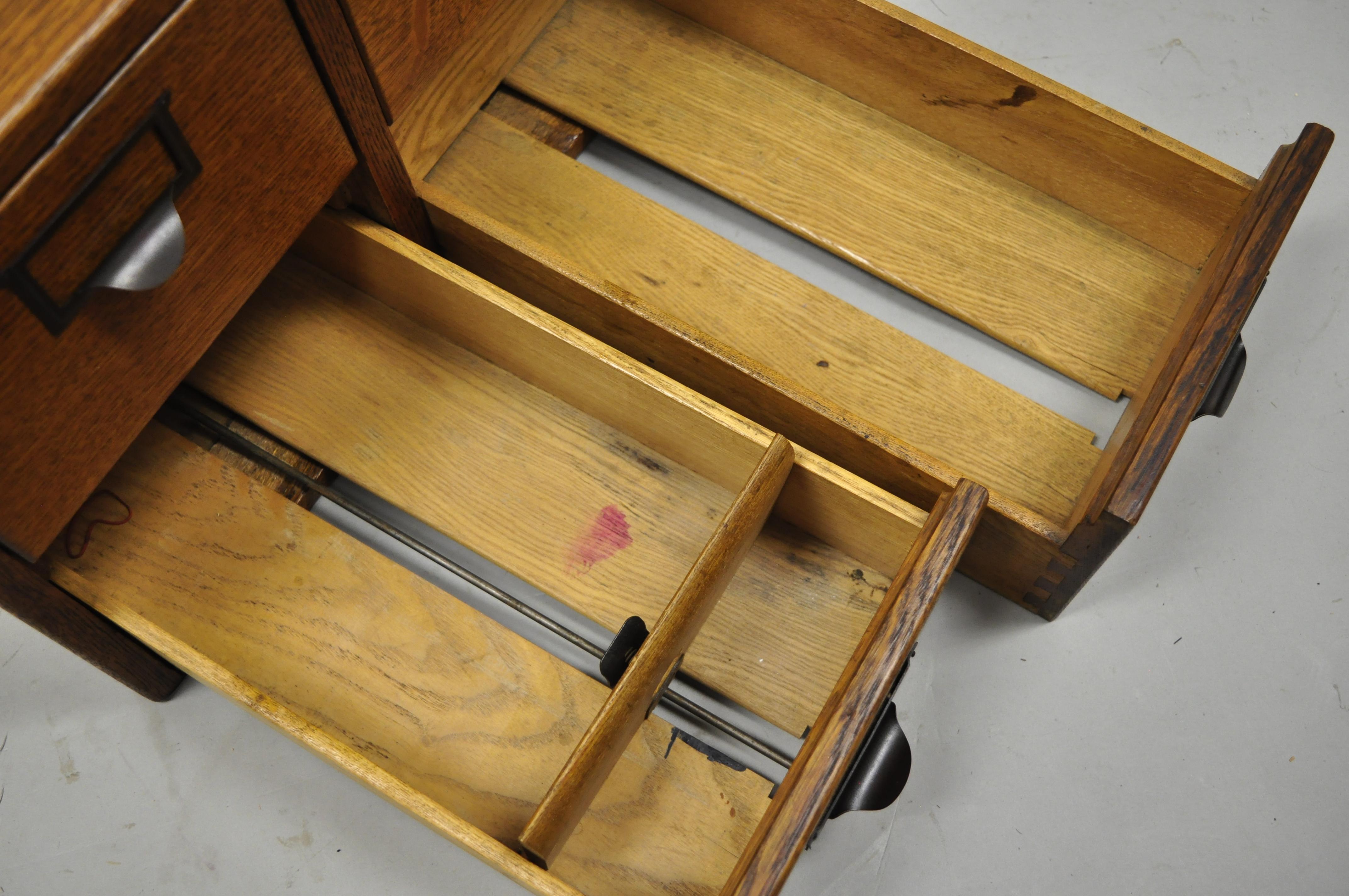 Antique Golden Mission Tiger Oak Wood 4 Drawer File Card Catalog Cabinet 2