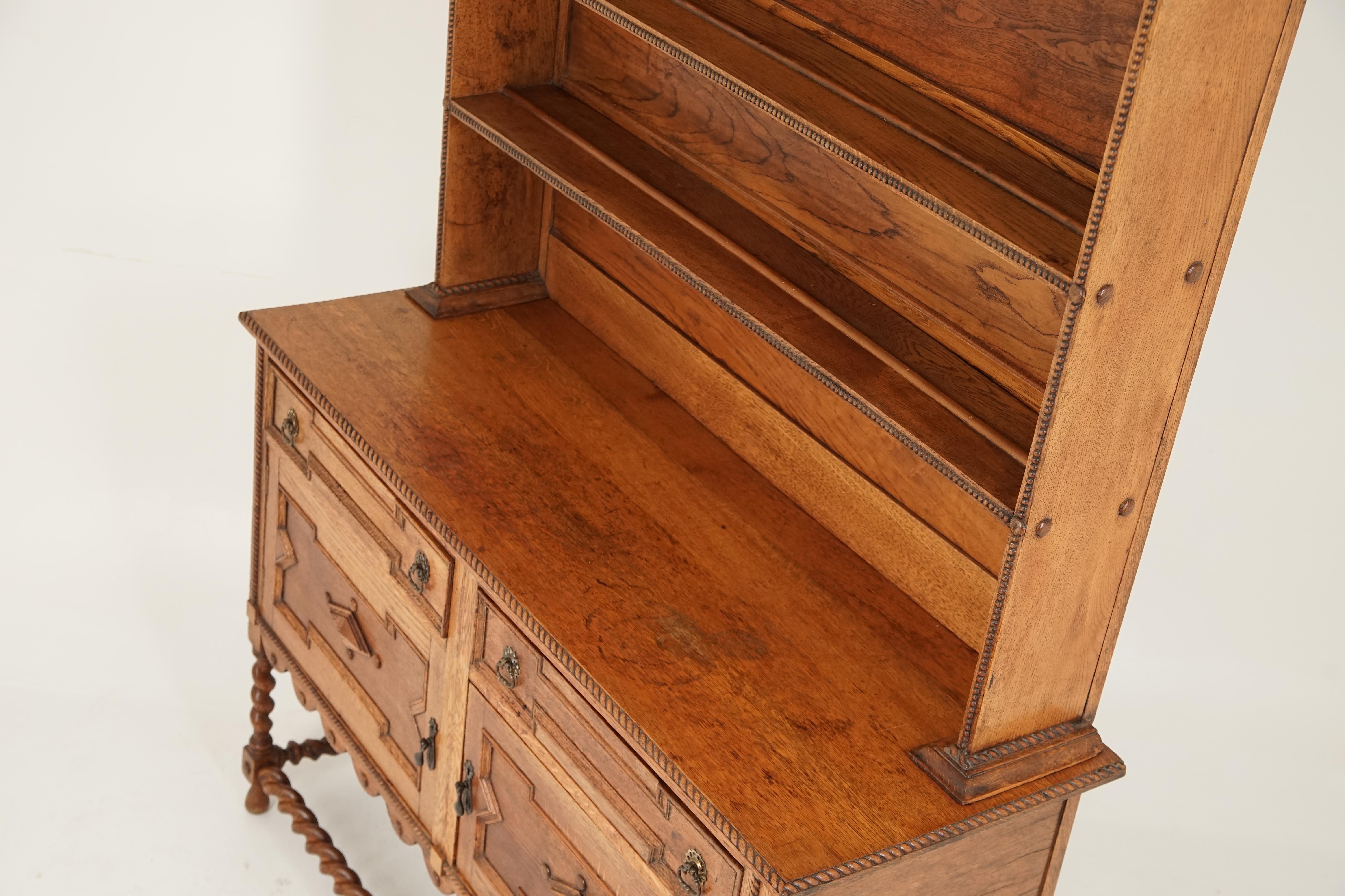 Antique Golden Oak Barley Twist Welsh Dresser, Plate Rack, Scotland, 1920 2