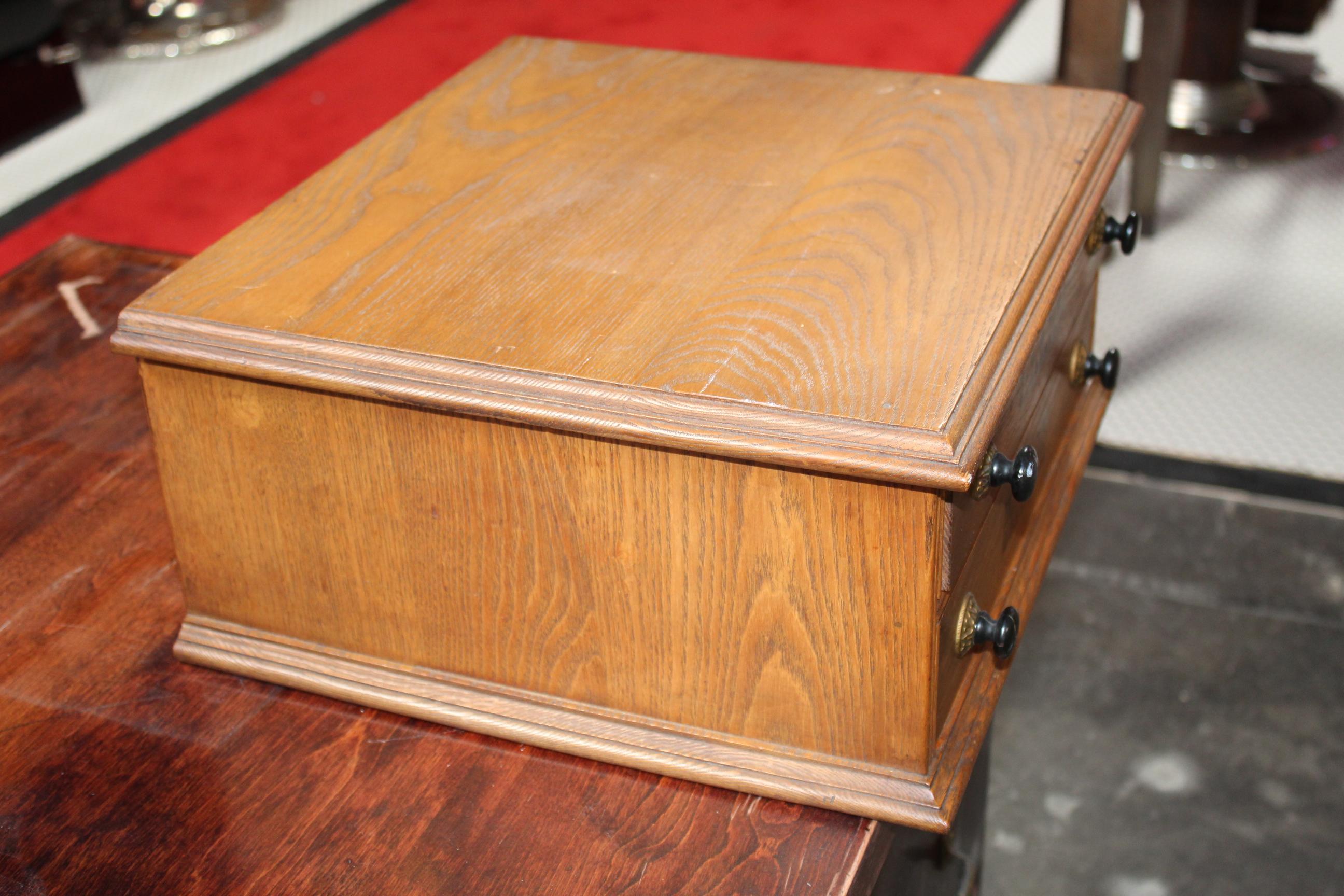 Antique Golden Oak Dexter Braid 2-Drawer Spool Cabinet For Sale 4