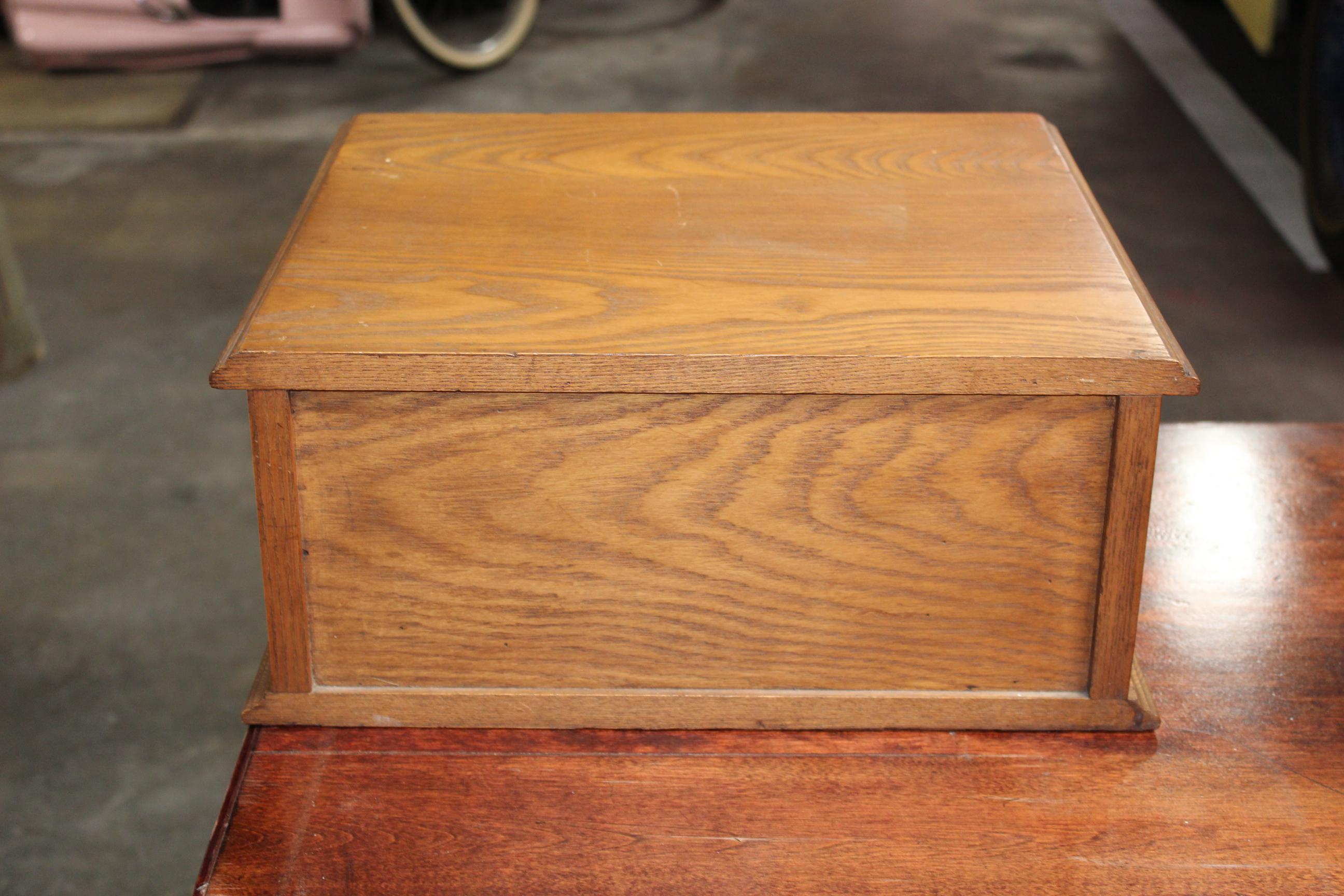Antique Golden Oak Dexter Braid 2-Drawer Spool Cabinet For Sale 2