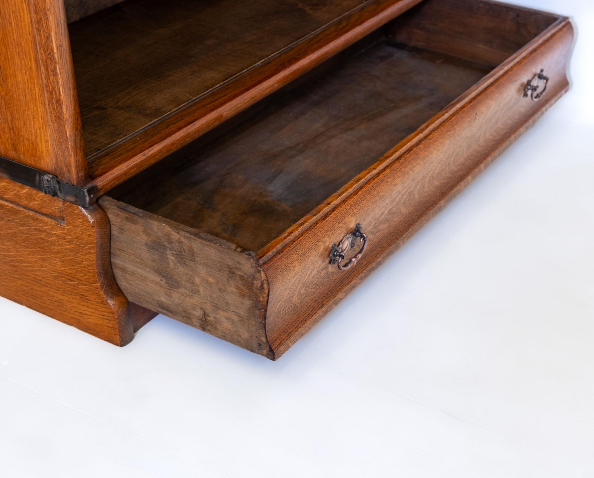 Antique Golden Oak English Globe Wernicke  Five Section Bookcase With Drawer 6