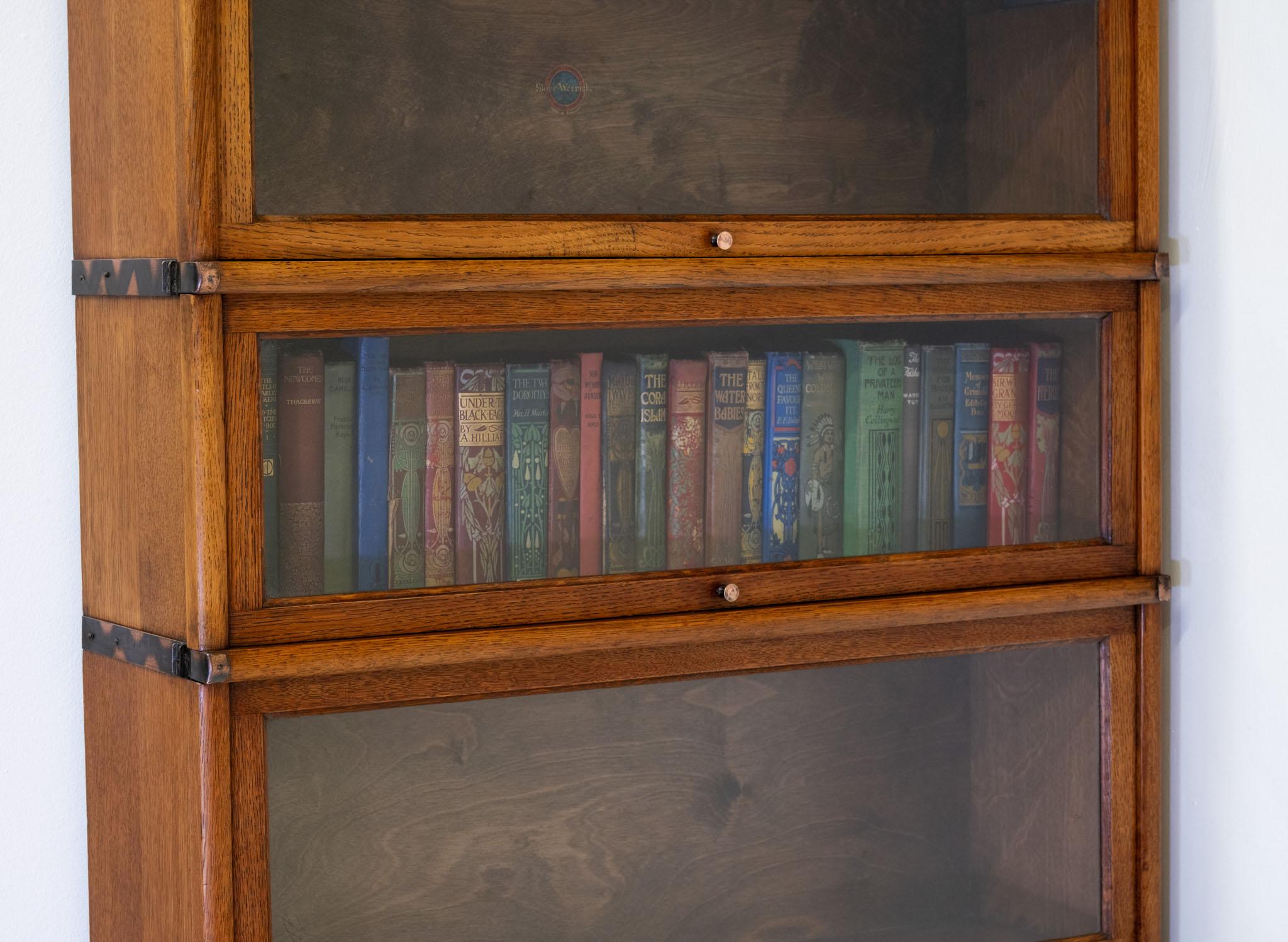 Antique Golden Oak English Globe Wernicke  Five Section Bookcase With Drawer 7