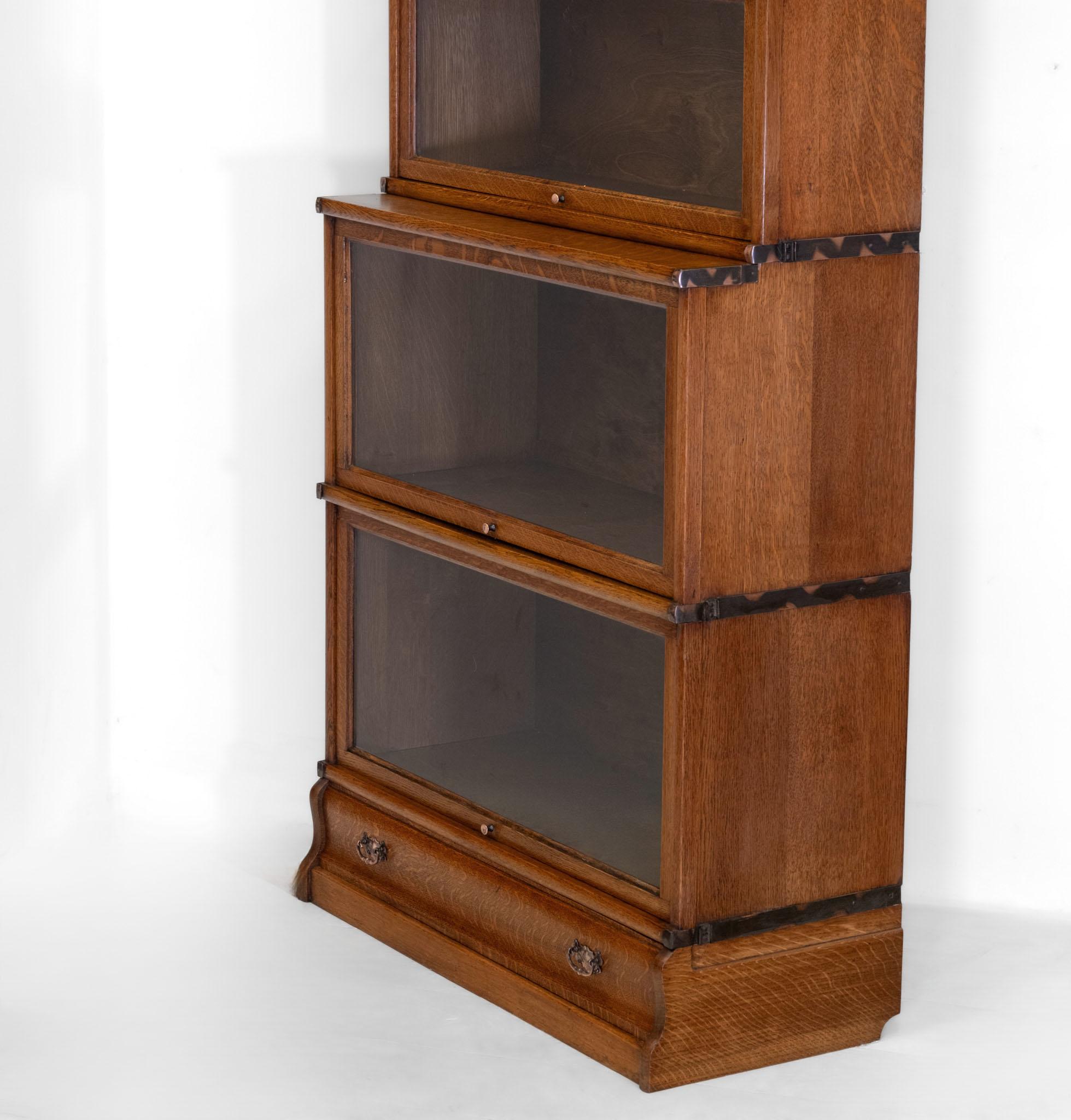 Antique Golden Oak English Globe Wernicke  Five Section Bookcase With Drawer 11