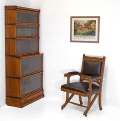 Antique Golden Oak English Globe Wernicke  Five Section Bookcase With Drawer