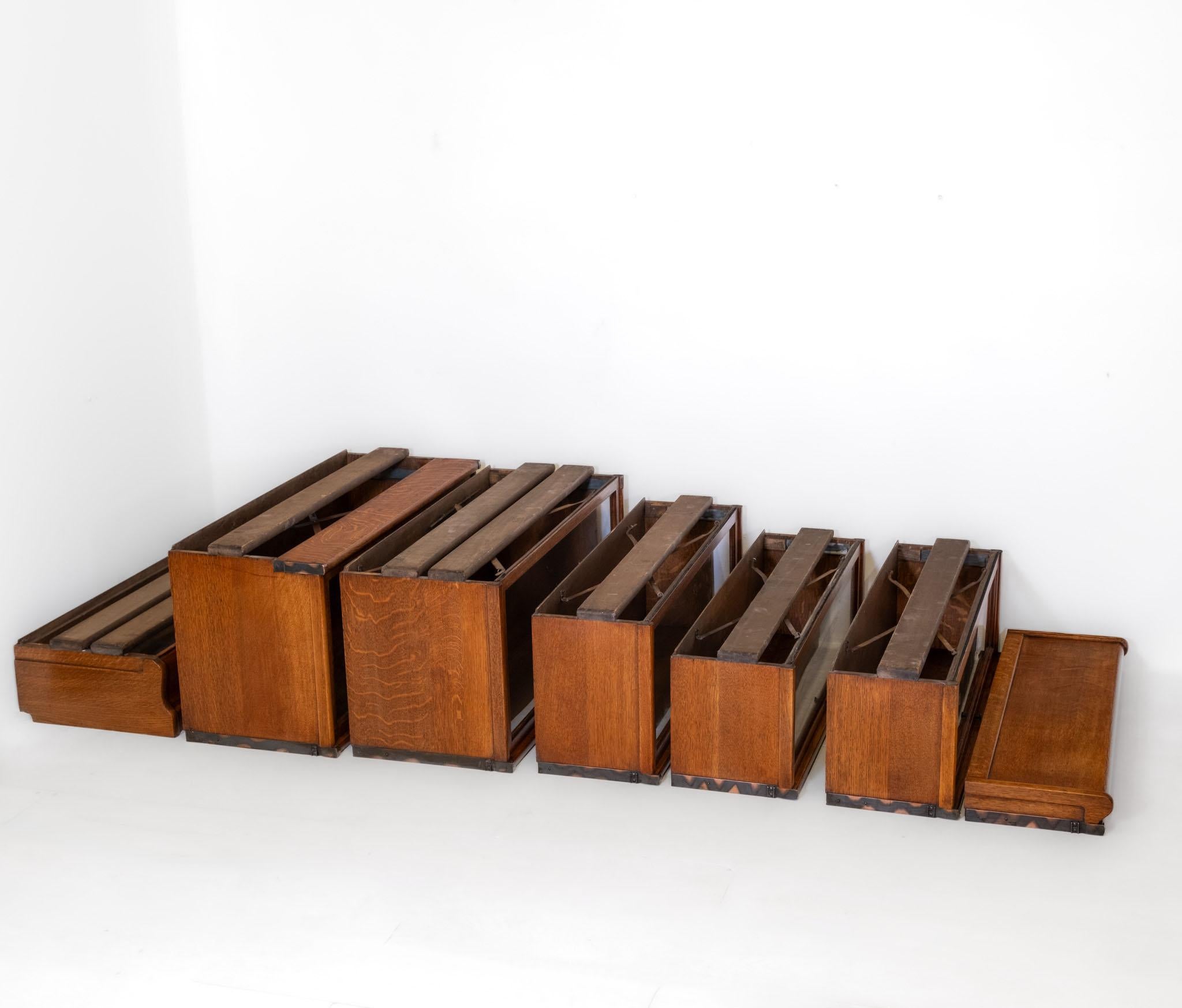 20th Century Antique Golden Oak English Globe Wernicke  Five Section Bookcase With Drawer