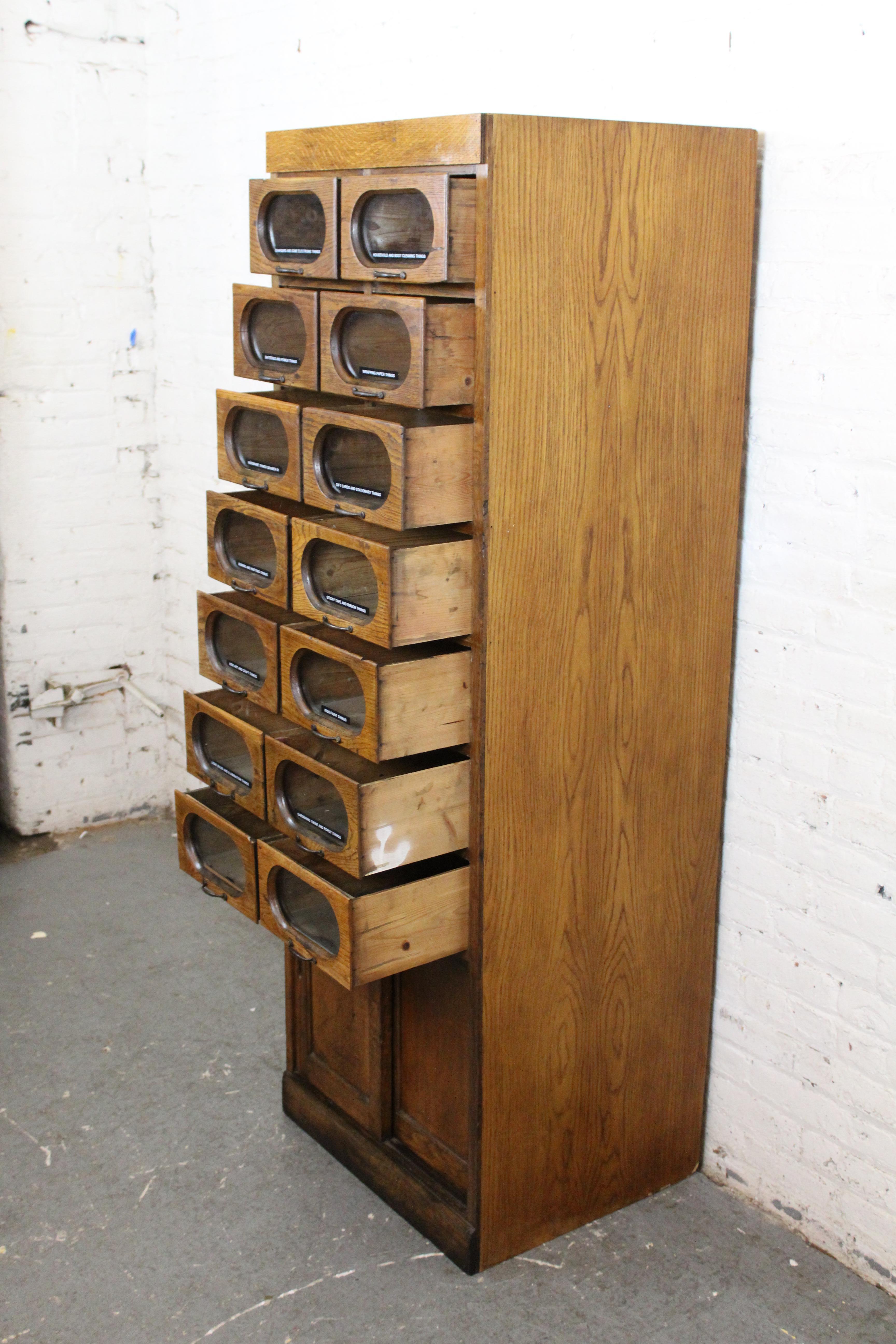 Industrial Antique Golden Oak Haberdashery Cabinet by Dudley & Co. England