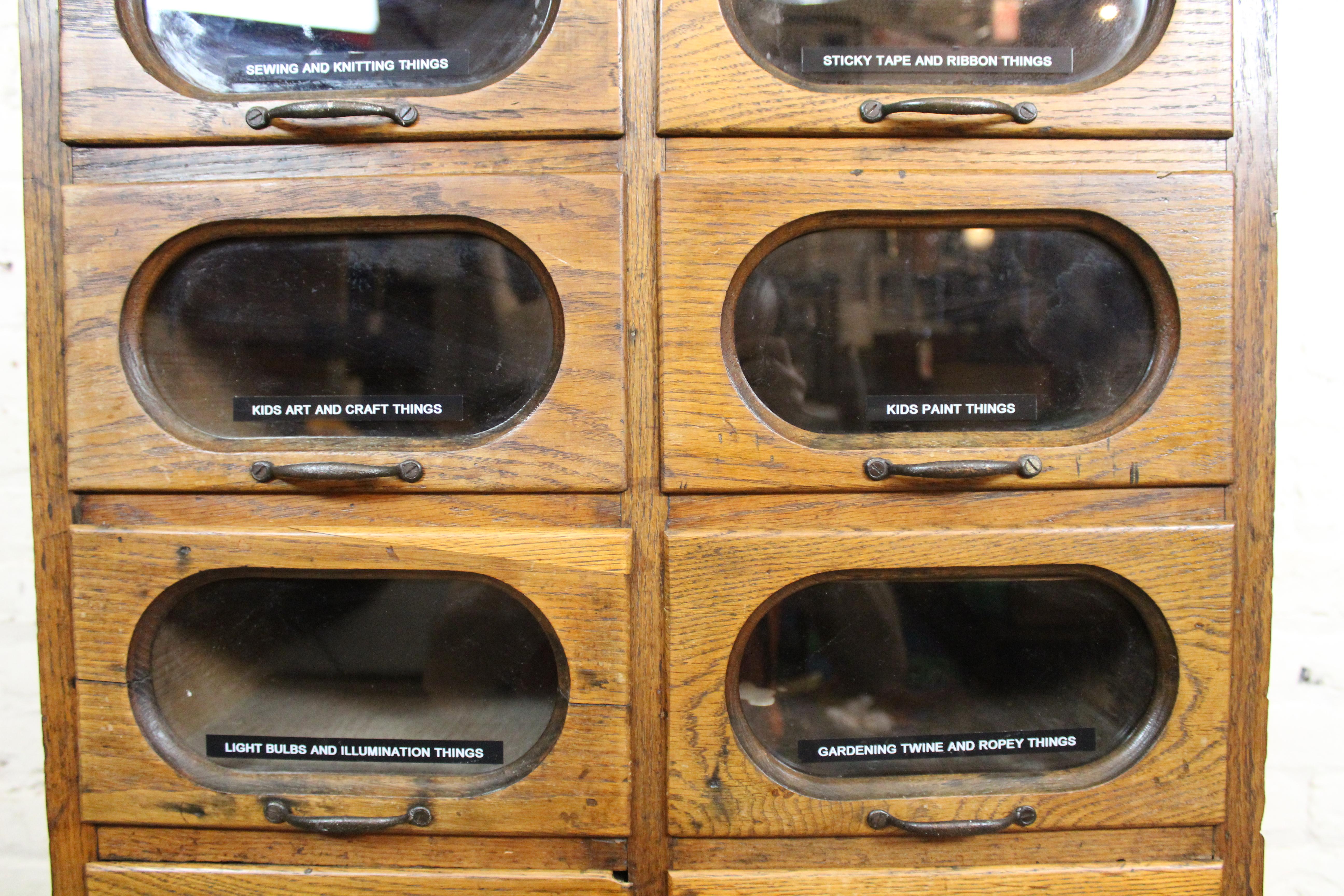 Antique Golden Oak Haberdashery Cabinet by Dudley & Co. England In Good Condition In Brooklyn, NY