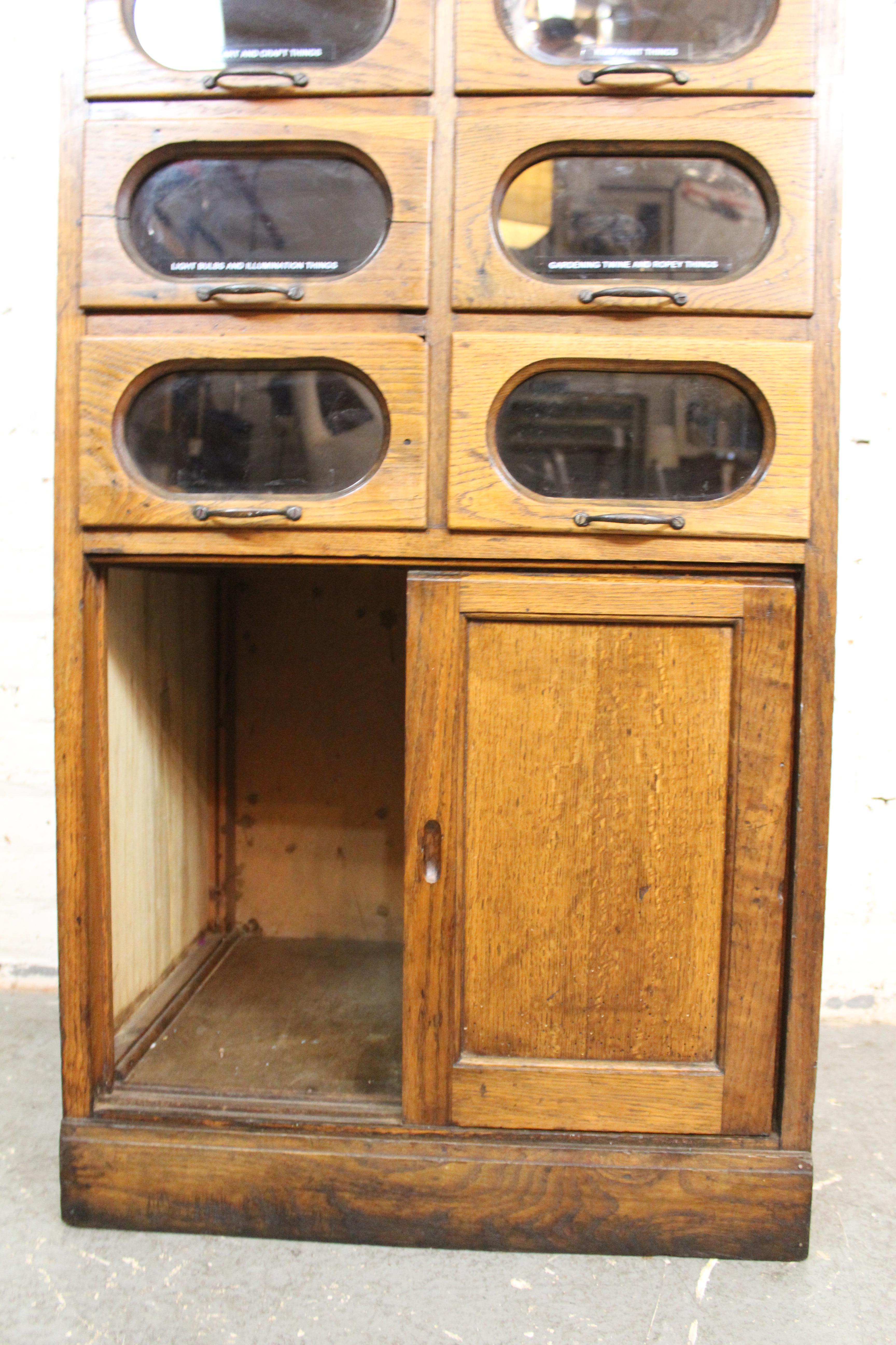 20th Century Antique Golden Oak Haberdashery Cabinet by Dudley & Co. England