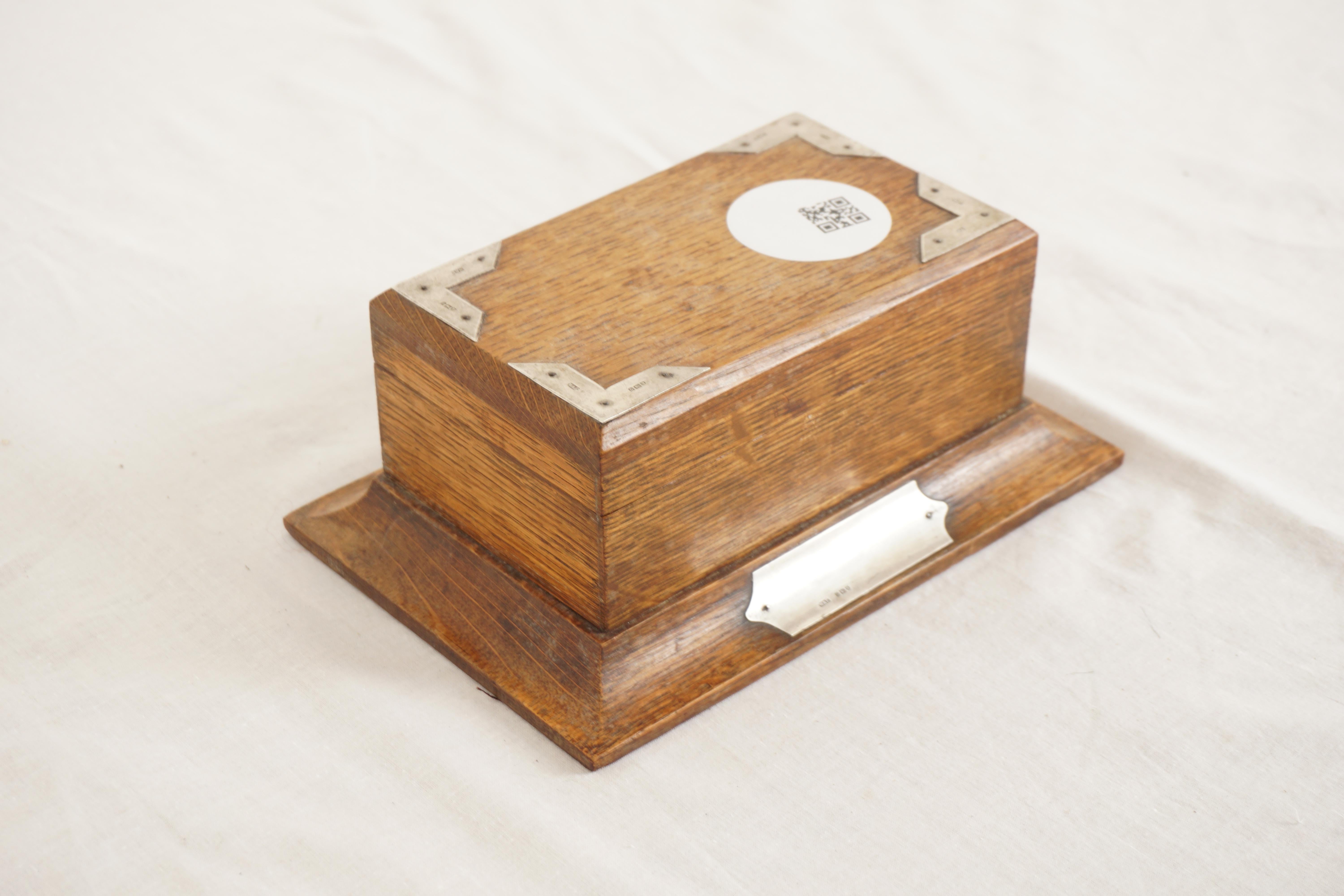 Scottish Antique Golden Oak Jewelry Box, Arts & Crafts, Card Box, Scotland 1910, H1082 For Sale