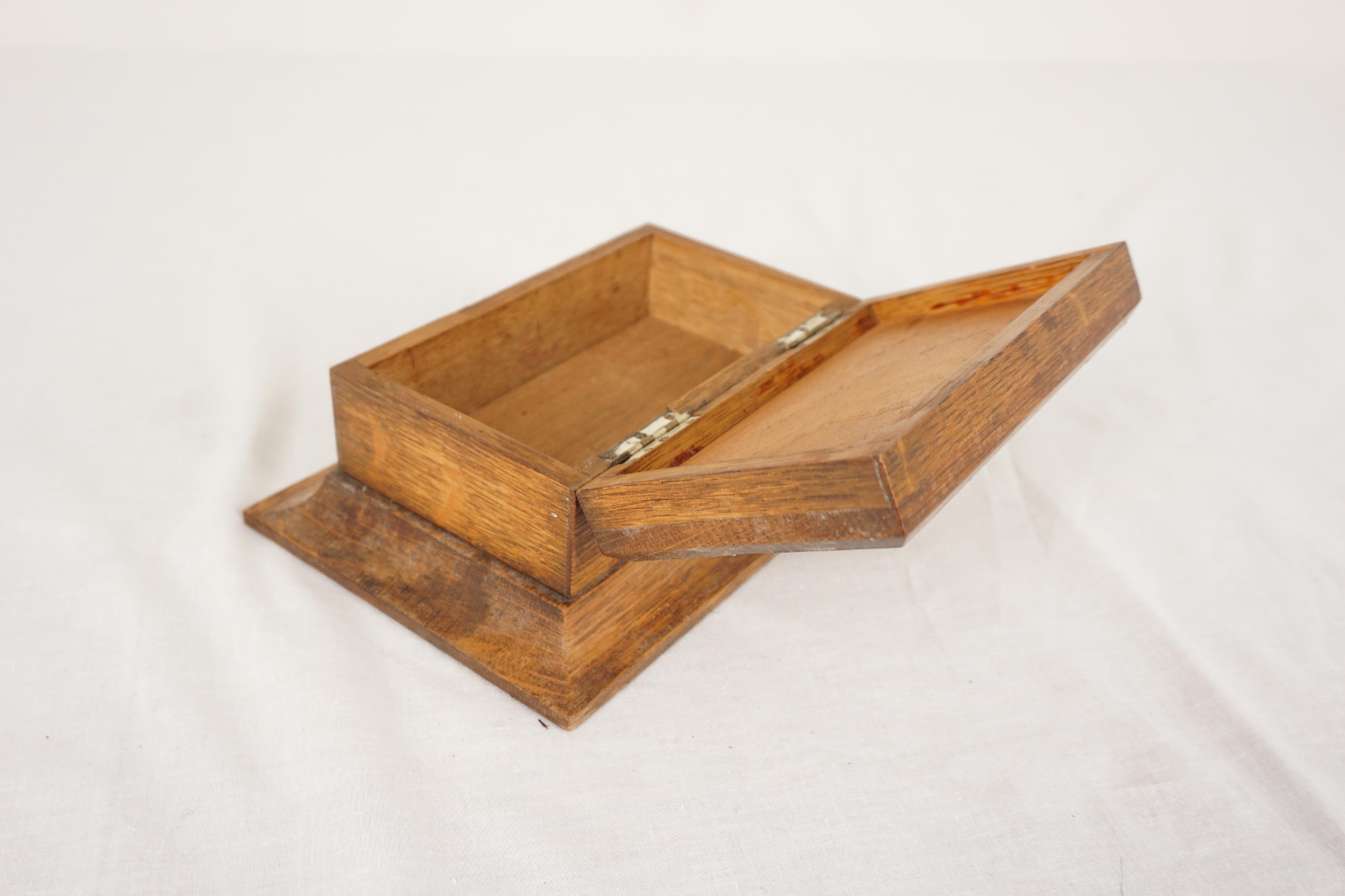 Wood Antique Golden Oak Jewelry Box, Arts & Crafts, Card Box, Scotland 1910, H1082 For Sale