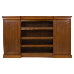 Used Golden Oak Long Breakfront Enclosed and Open Bookcase