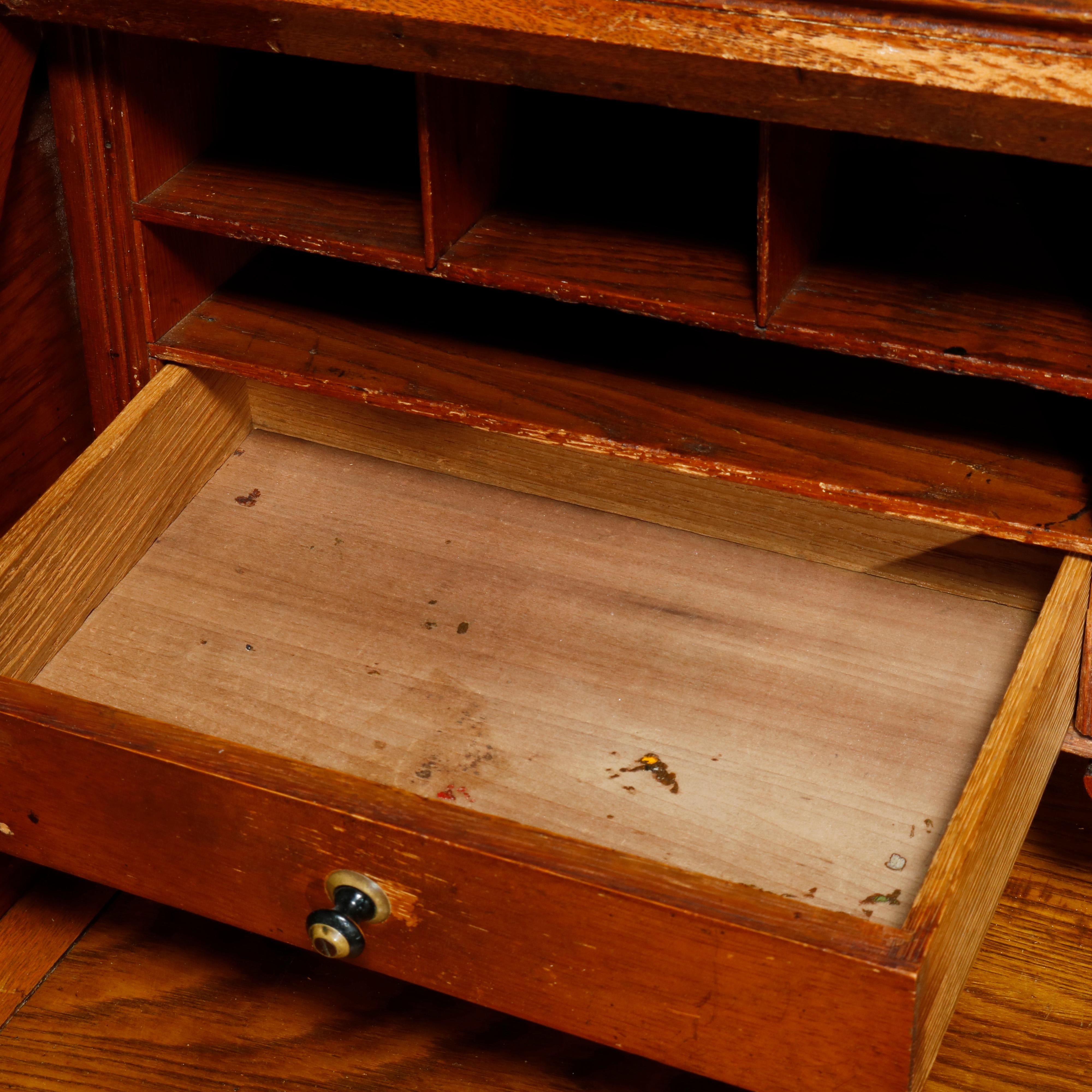 Metal Antique Golden Oak S-Roll Top Derby School Desk, Circa 1900