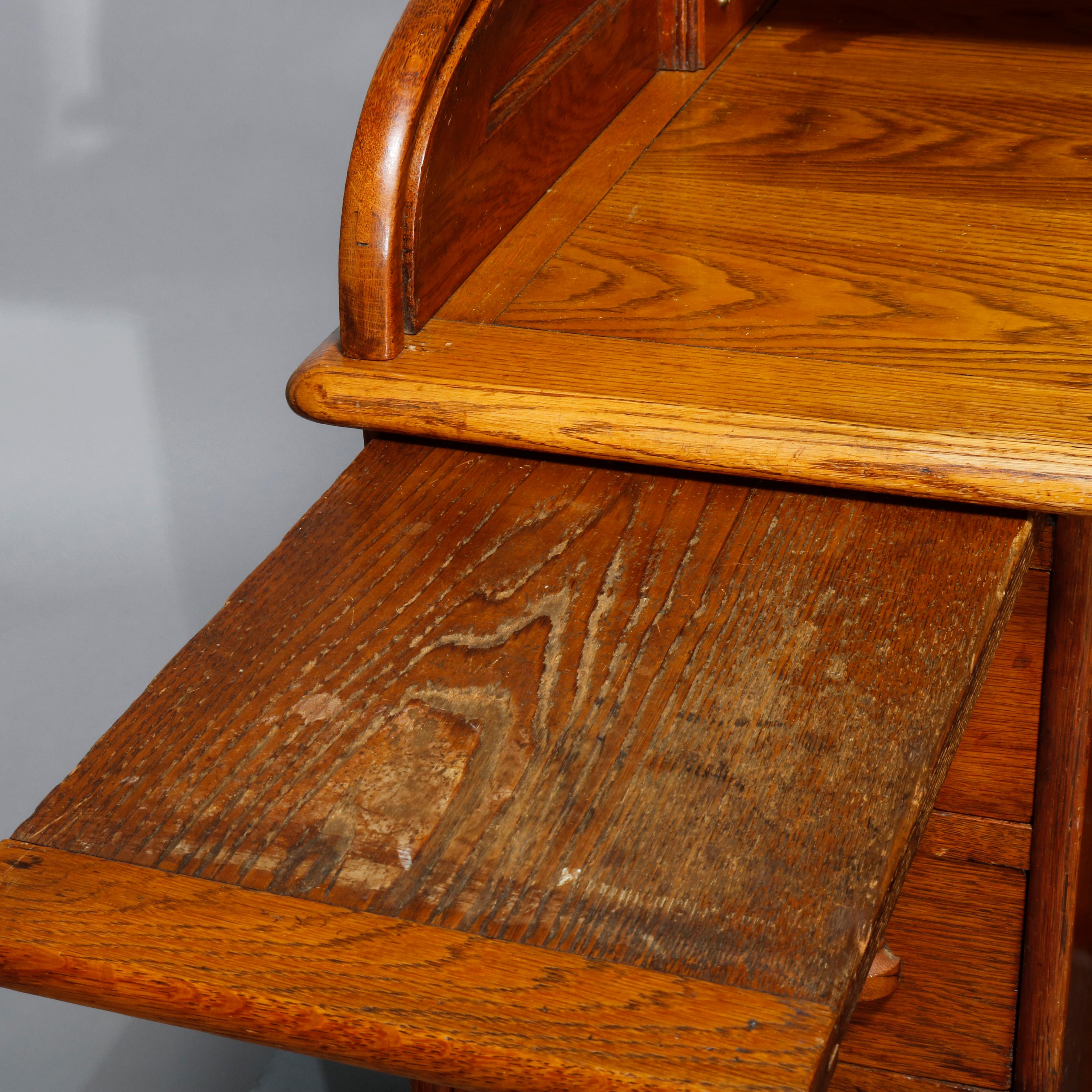 Antique Golden Oak S-Roll Top Derby School Desk, Circa 1900 1