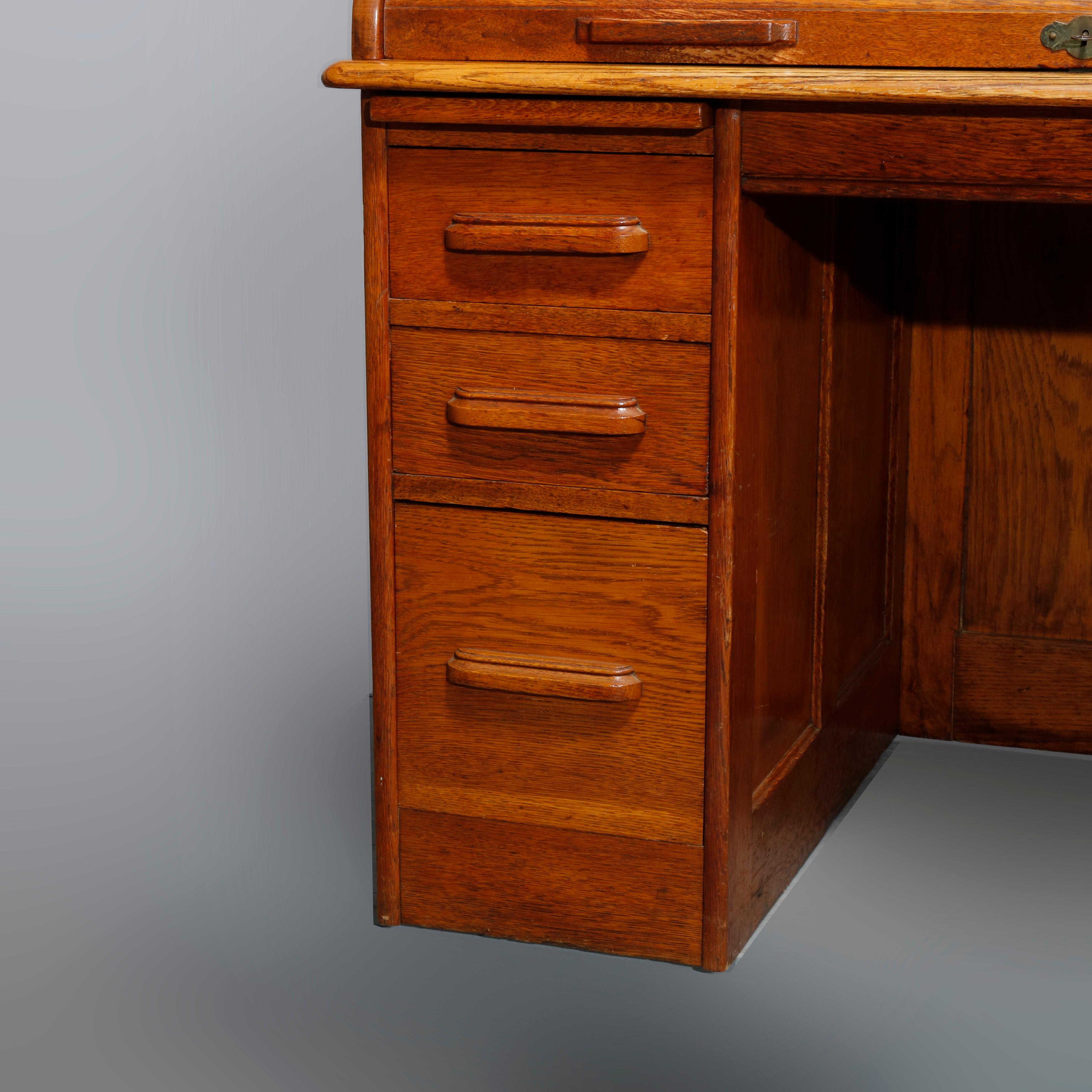 Antique Golden Oak S-Roll Top Derby School Desk, Circa 1900 7