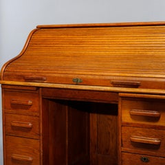 Antique Golden Oak S-Roll Top Derby School Desk, Circa 1900