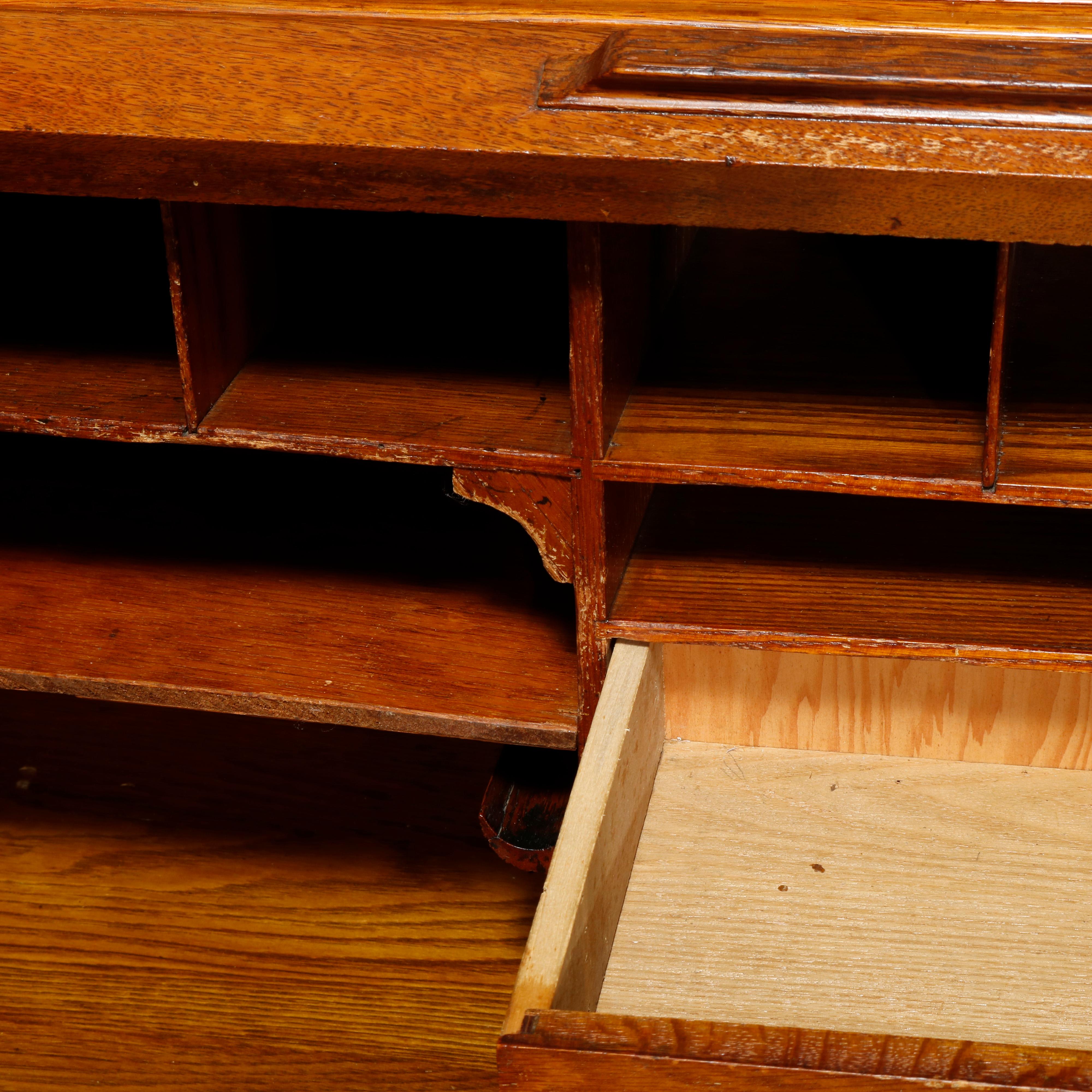 20th Century Antique Golden Oak S-Roll Top Derby School Desk, Circa 1900