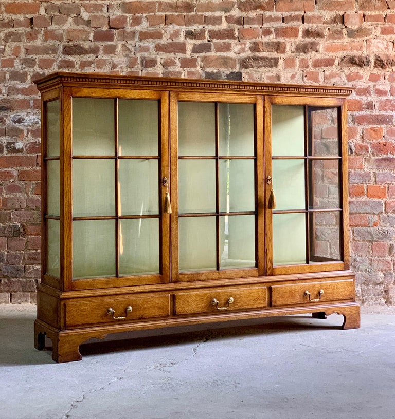 Antique Golden Oak TwoDoor Glazed Bookcase, England, circa 1920 at 1stDibs