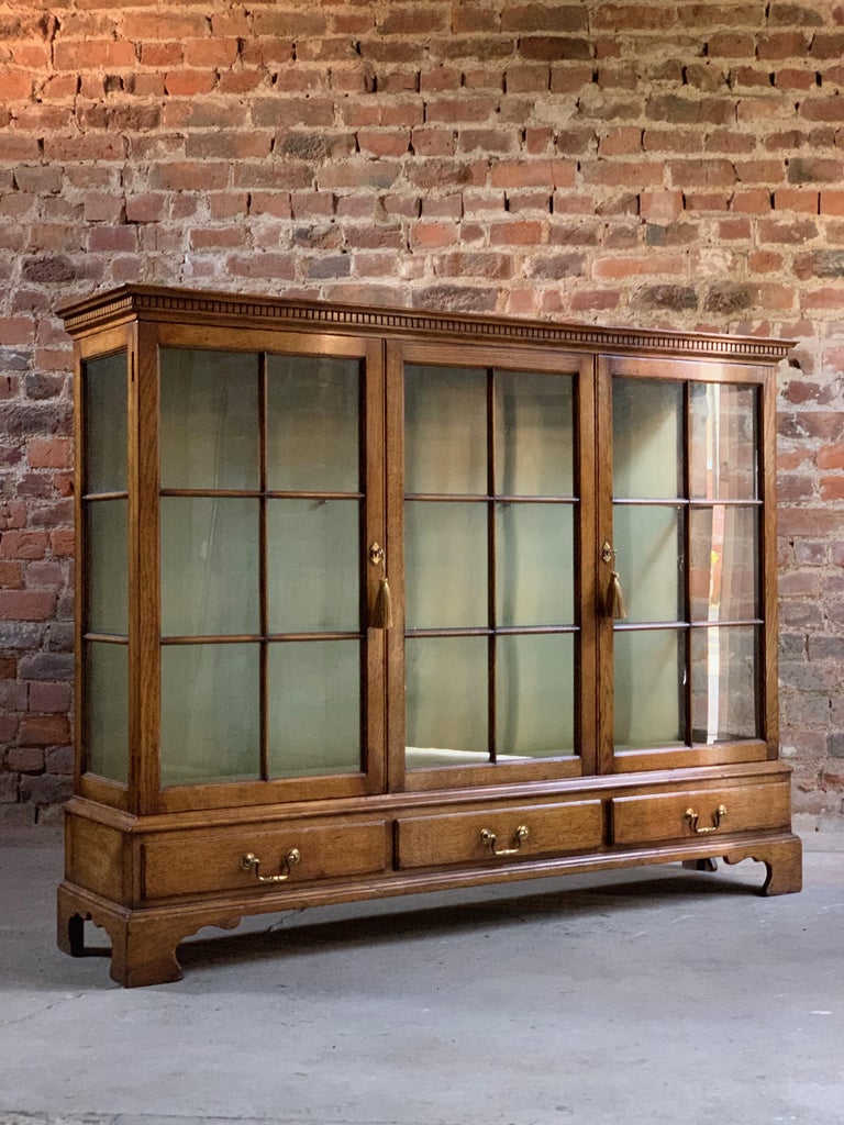 Antique Golden Oak TwoDoor Glazed Bookcase, England, circa 1920 at 1stDibs