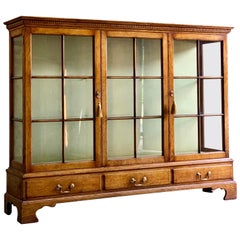 Antique Golden Oak Two-Door Glazed Bookcase England, circa 1920