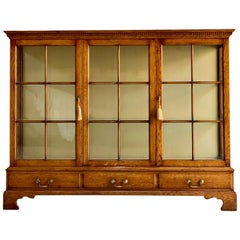 Antique Golden Oak Two-Door Glazed Bookcase, England, circa 1920