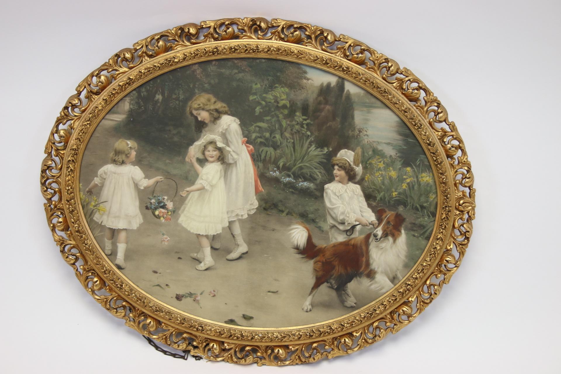Antique Golden Oval Wooden Frame 'Love at the First Sight'  Arthur John Elsley  For Sale 2