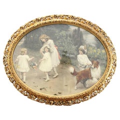 Antique Golden Oval Wooden Frame 'Love at the First Sight'  Arthur John Elsley 