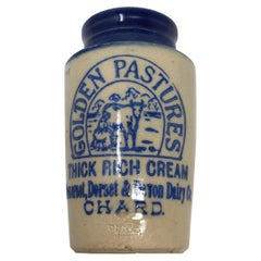 Antique Golden Pastures Cream Stoneware Advertising Pot