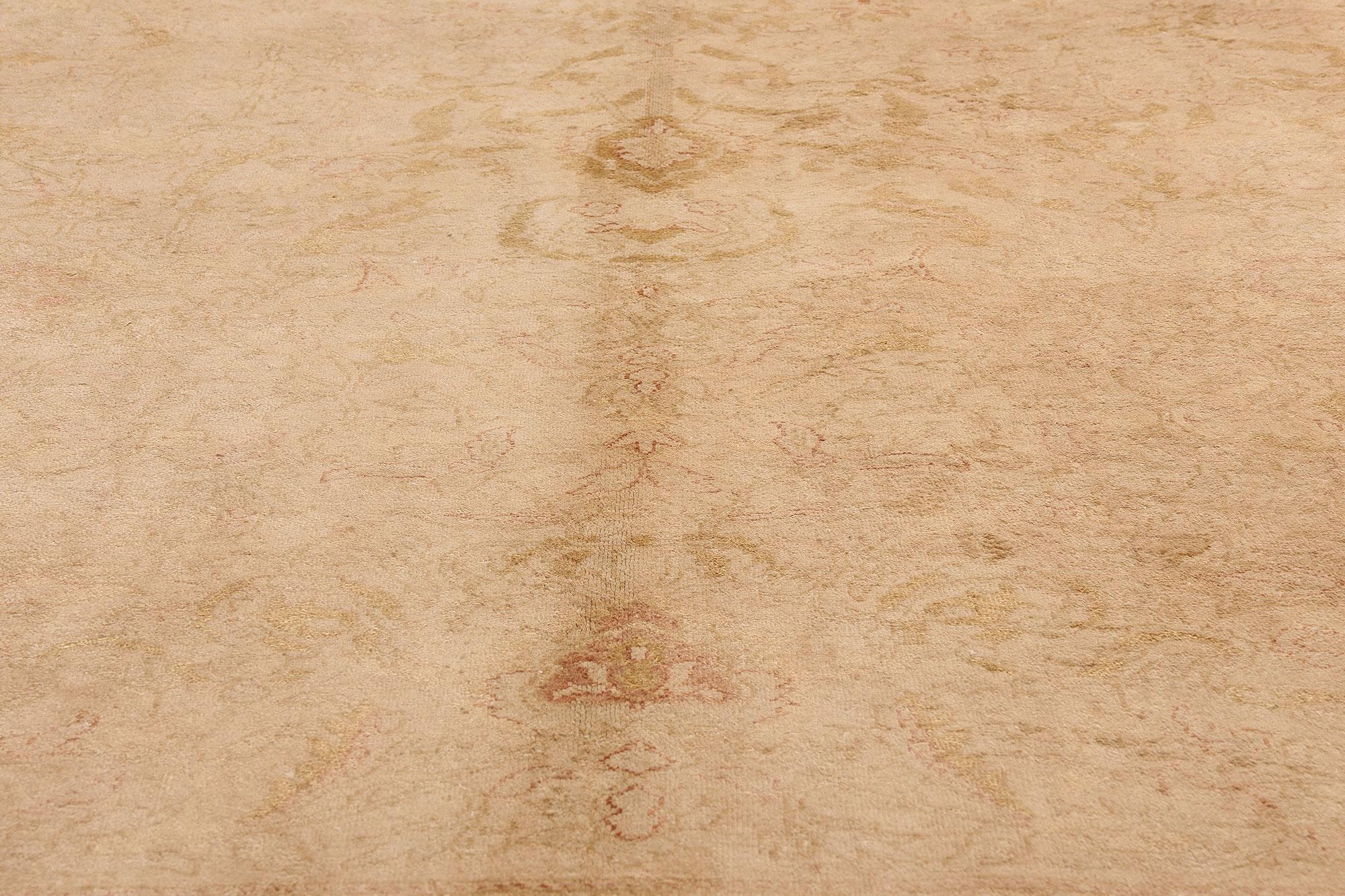 20th Century Antique Golden Turkish Oushak Rug with Minimalist Appeal in Soft Muted Colors For Sale