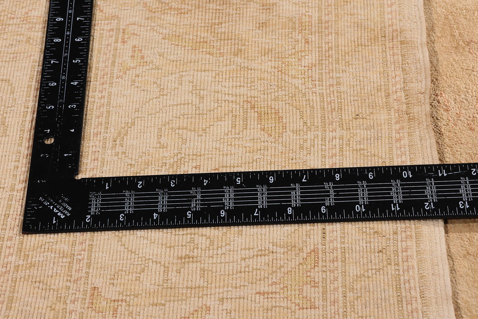 Antique Golden Turkish Oushak Rug with Minimalist Appeal in Soft Muted Colors For Sale 1
