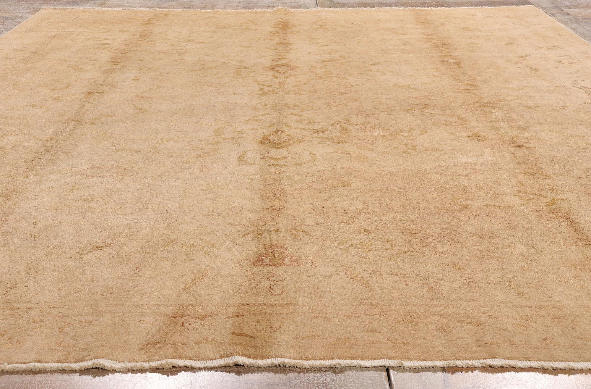 Antique Golden Turkish Oushak Rug with Minimalist Appeal in Soft Muted Colors For Sale 3
