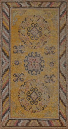 Antique Golden-Yellow Traditional Wool Hand-Knotted Khotan Rug