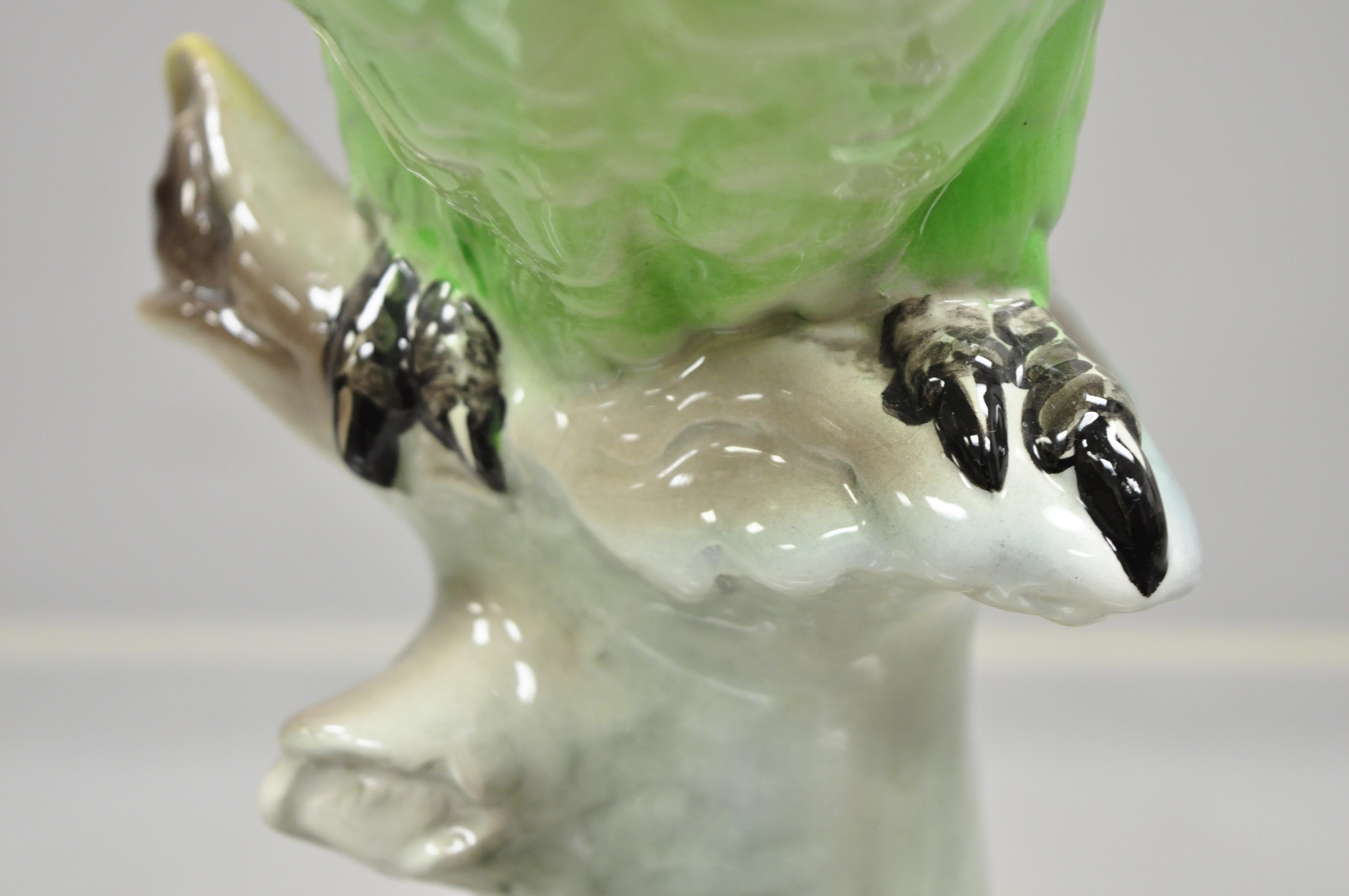 Antique Goldscheider Glazed Ceramic Porcelain Green Parrot Branch Figurine 3