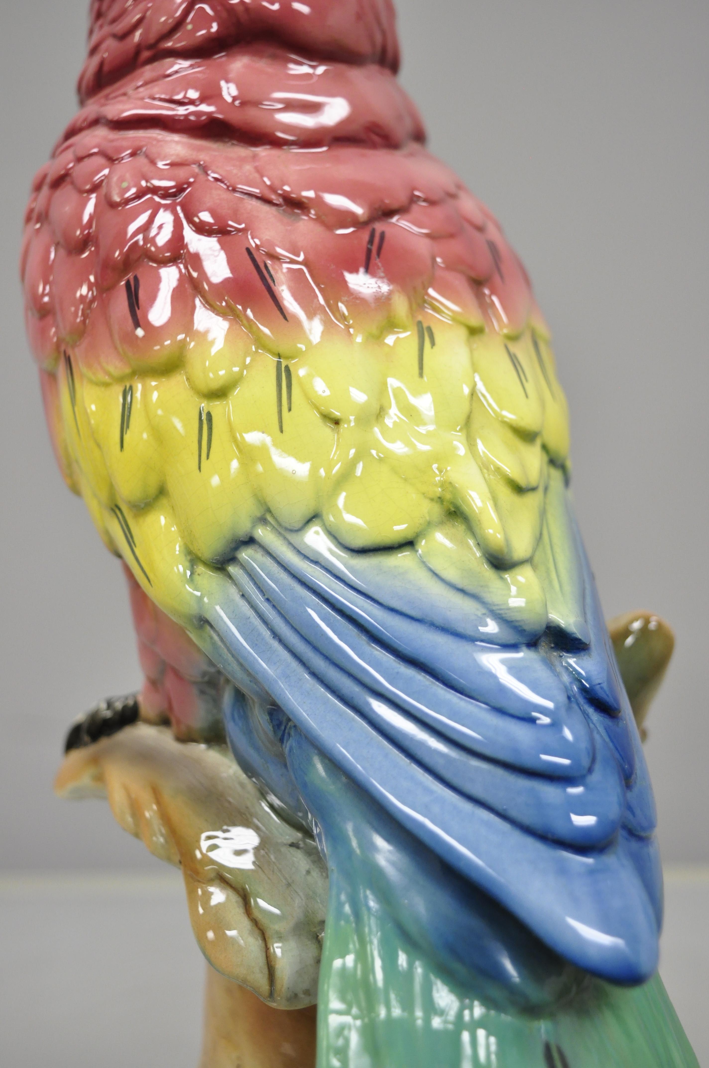 Antique Goldscheider Glazed Ceramic Porcelain Pink Parrot on Branch Figurine 1